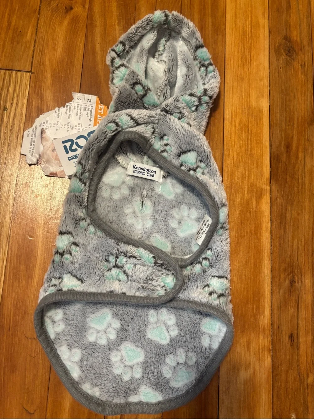 S* Cozy Grey & Mint Paw-Print Kids Bath Hooded Towel